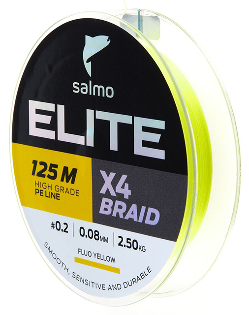 Шнур ELITE x4 BRAID Fluo Yellow (Salmo), 125м, 0.08мм