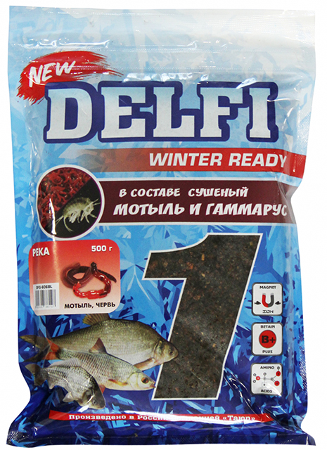Прикорм зимний увлажненный "ICE Ready" Река (Delfi), червь+мотыль