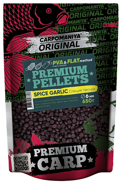 Пеллетс Premium 6мм SPICE+GARLIC (Карпомания), аромат cпеции+чеснок, 650г