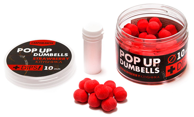 Бойлы 10мм плавающие DUMBELLS КЛУБНИКА+дип (Карпомания), аромат клубника, 60г